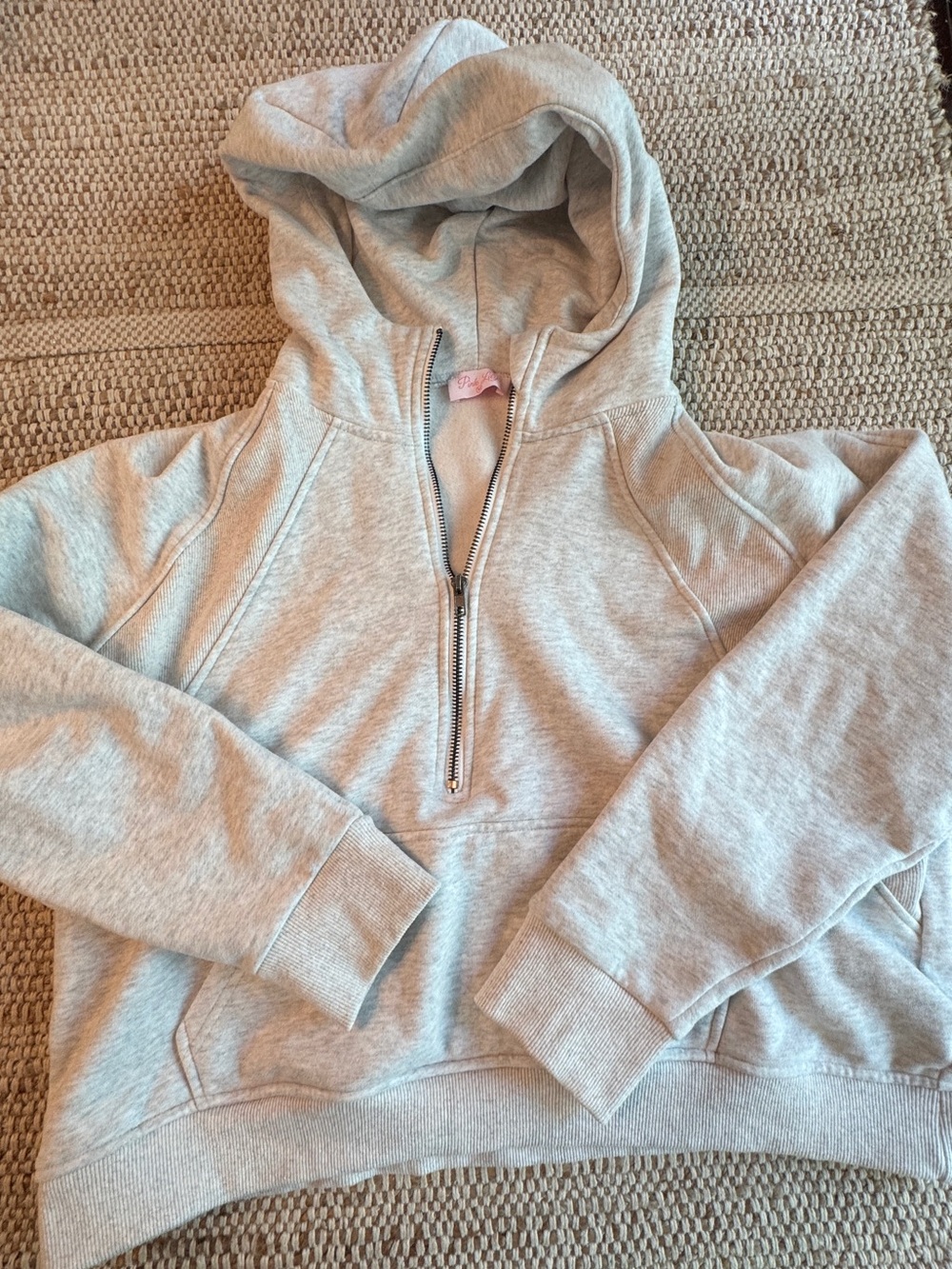Pink Lily Light Gray Quarter-Zip Hoodie Sweatshirt